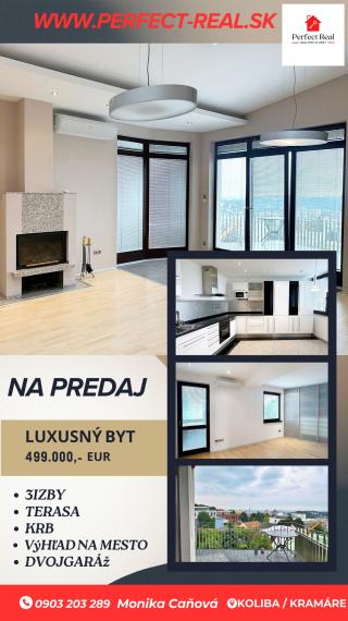 Na predaj Luxusný 3izbový byt s krbom a výhľadom na Bratislavu